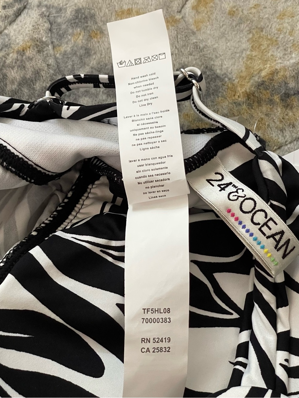 24th & Ocean Black & White Twist Halter Swimdress with Leaf Print - Picture 12 of 16